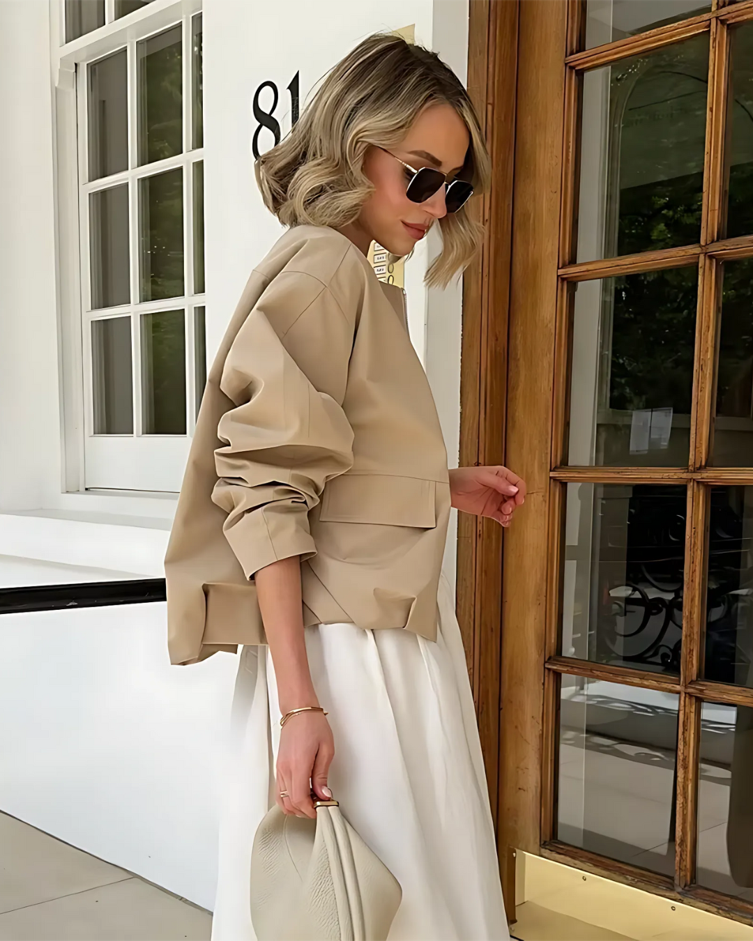 Beige Bomberjack in Koreaanse Stijl voor Dames