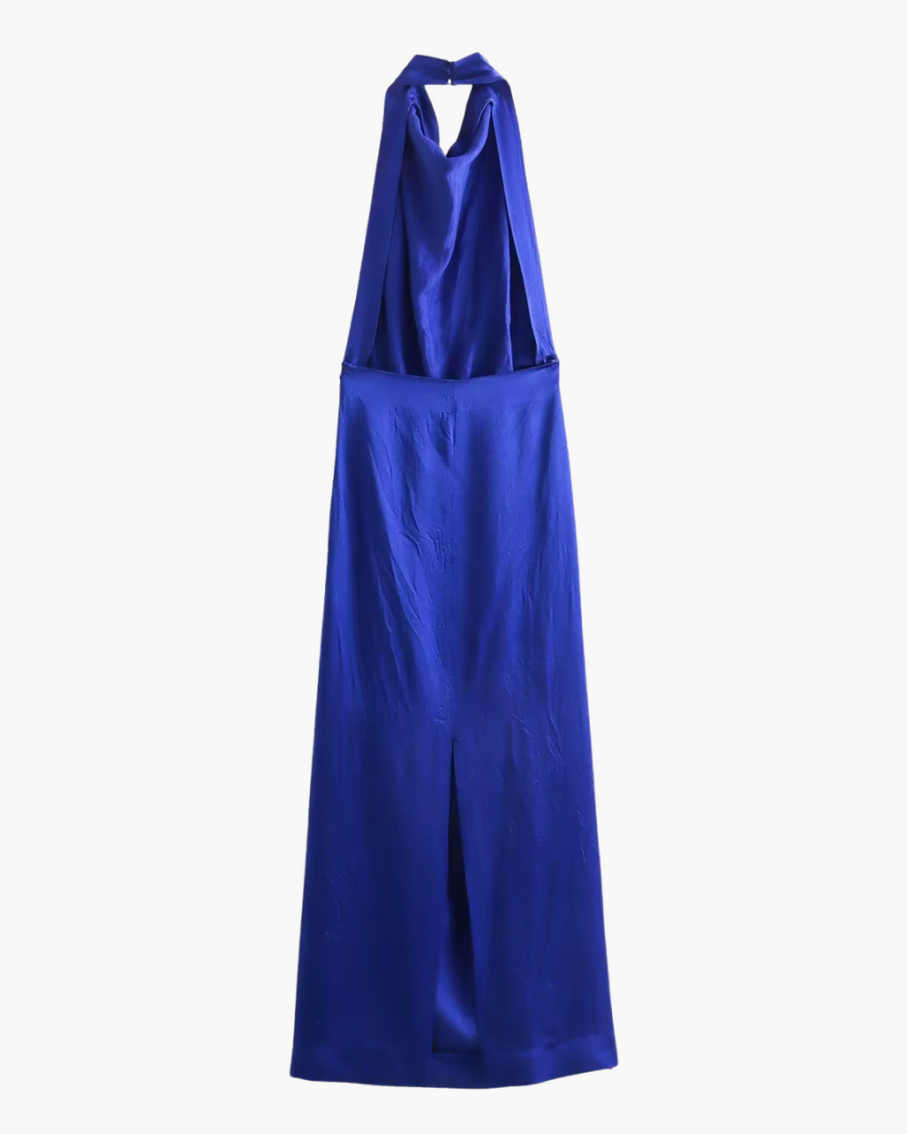 Blauwe Rugloze Satijnen Halter Jurk voor Dames