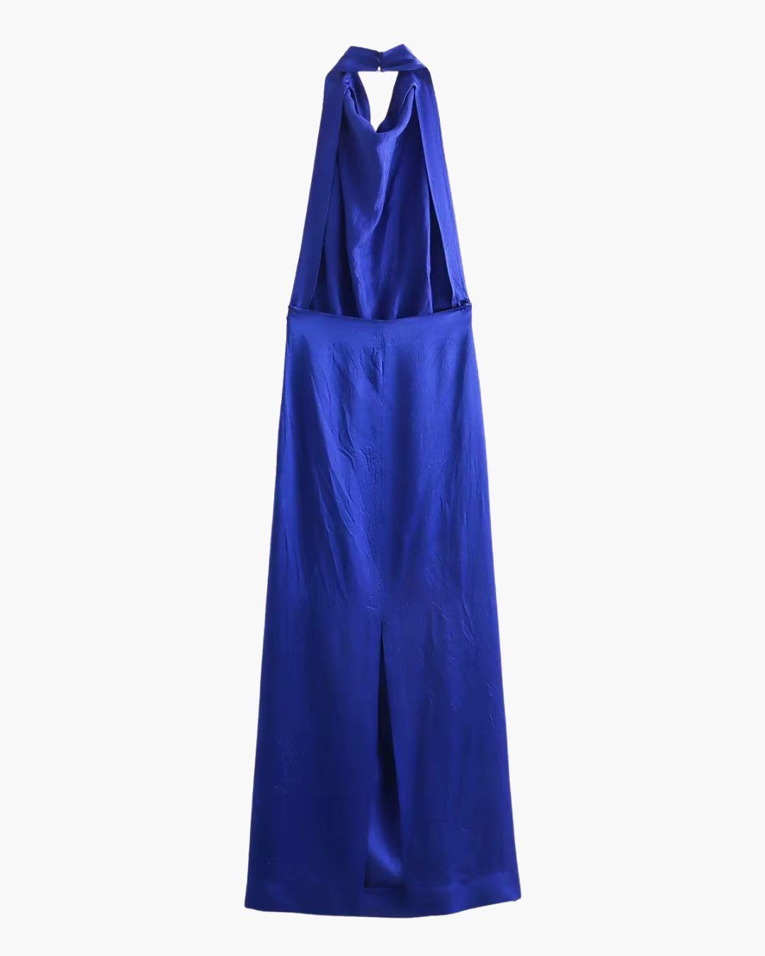 Blauwe Rugloze Satijnen Halter Jurk voor Dames