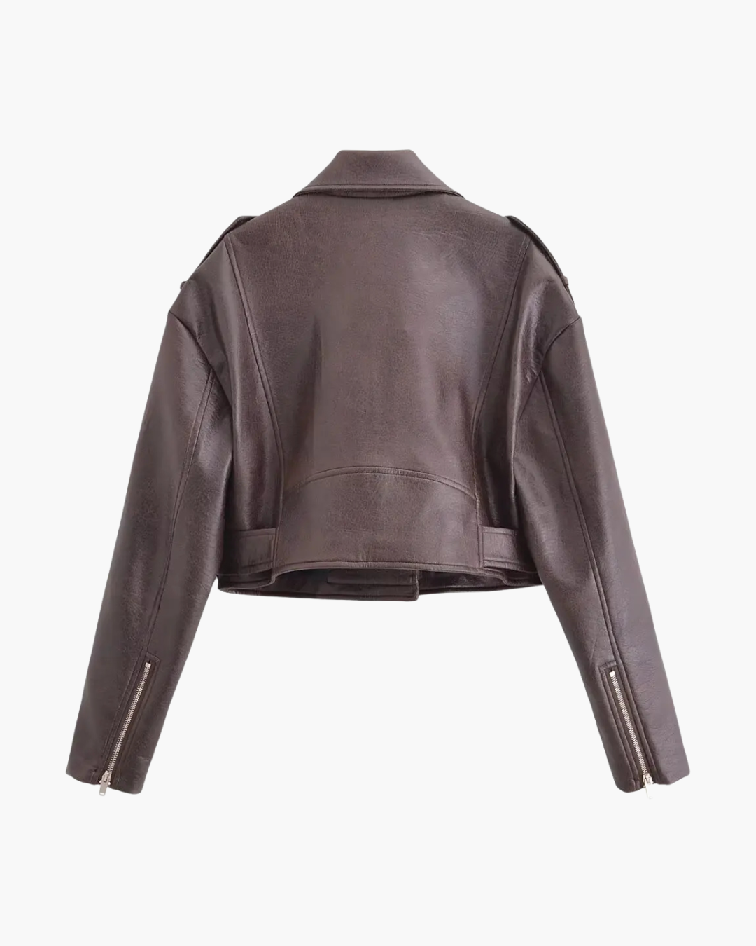 Cropped Kunstleren Jas met Riem en Ritsvakken voor Dames