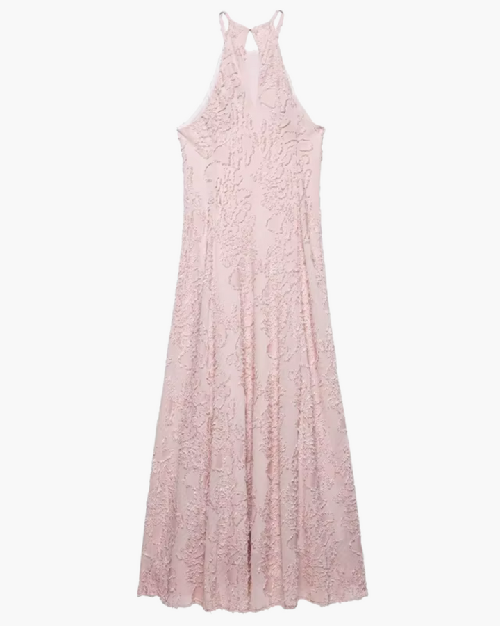 Getextureerde Halter Maxi-Jurk met Open Rug voor Dames