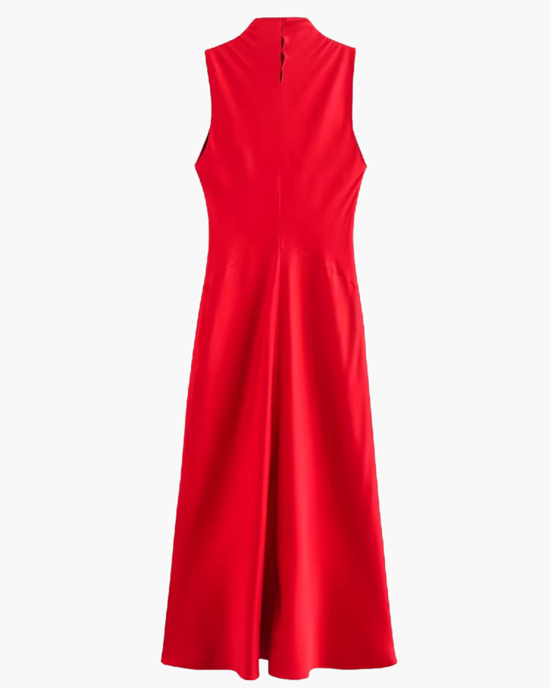 Rode Satijnen Geplooide Midi-Jurk met Open Rug voor Dames