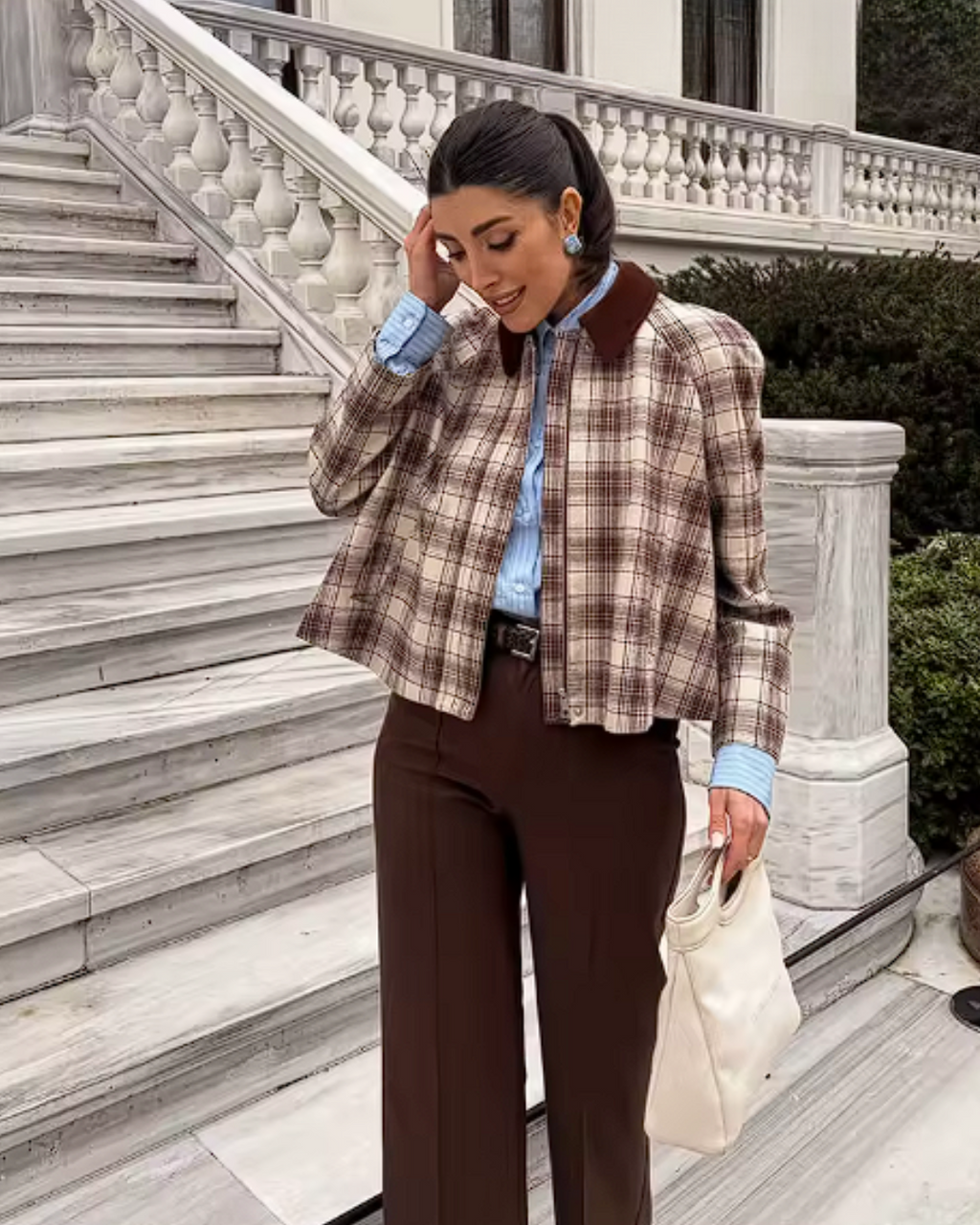 Voorjaarsjas met Ruiten en Lange Mouwen met Kraag en Ritssluiting voor Dames