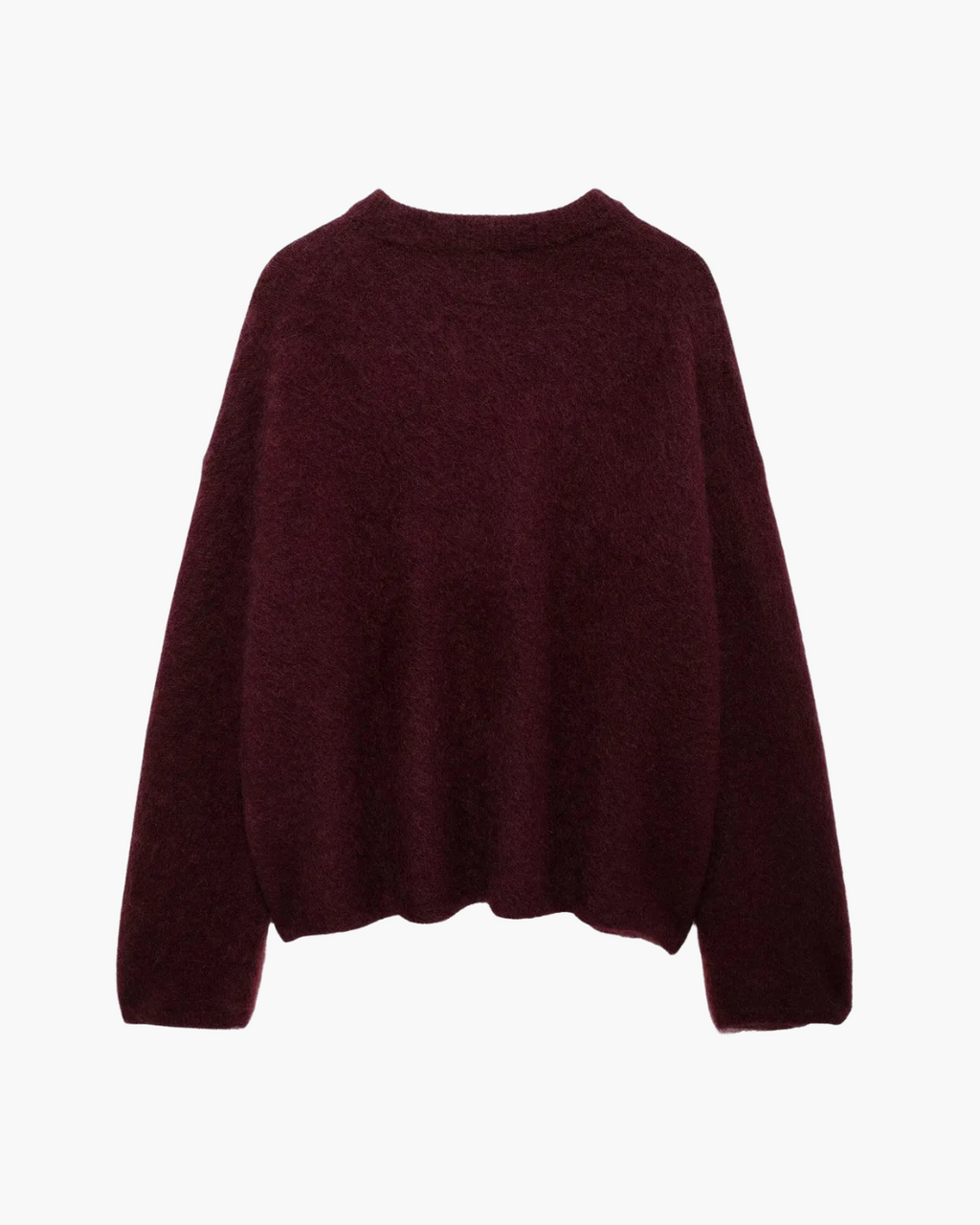 Bordeaux Rode Warme Losse Fuzzy Trui voor Dames