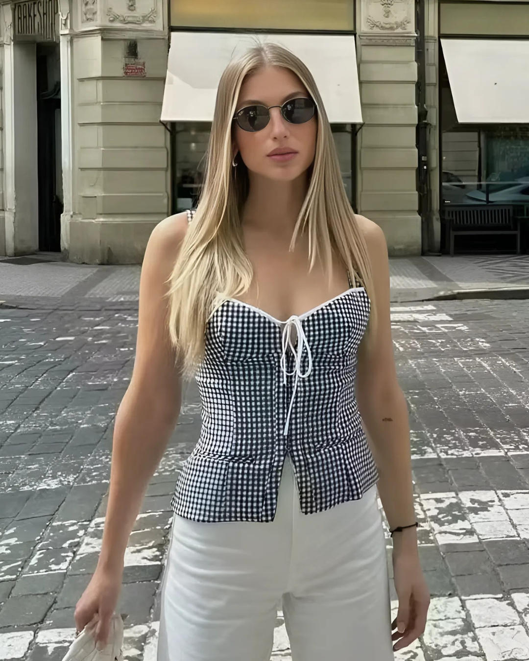 Geruite Camisole Corset Top met Strik voor Dames