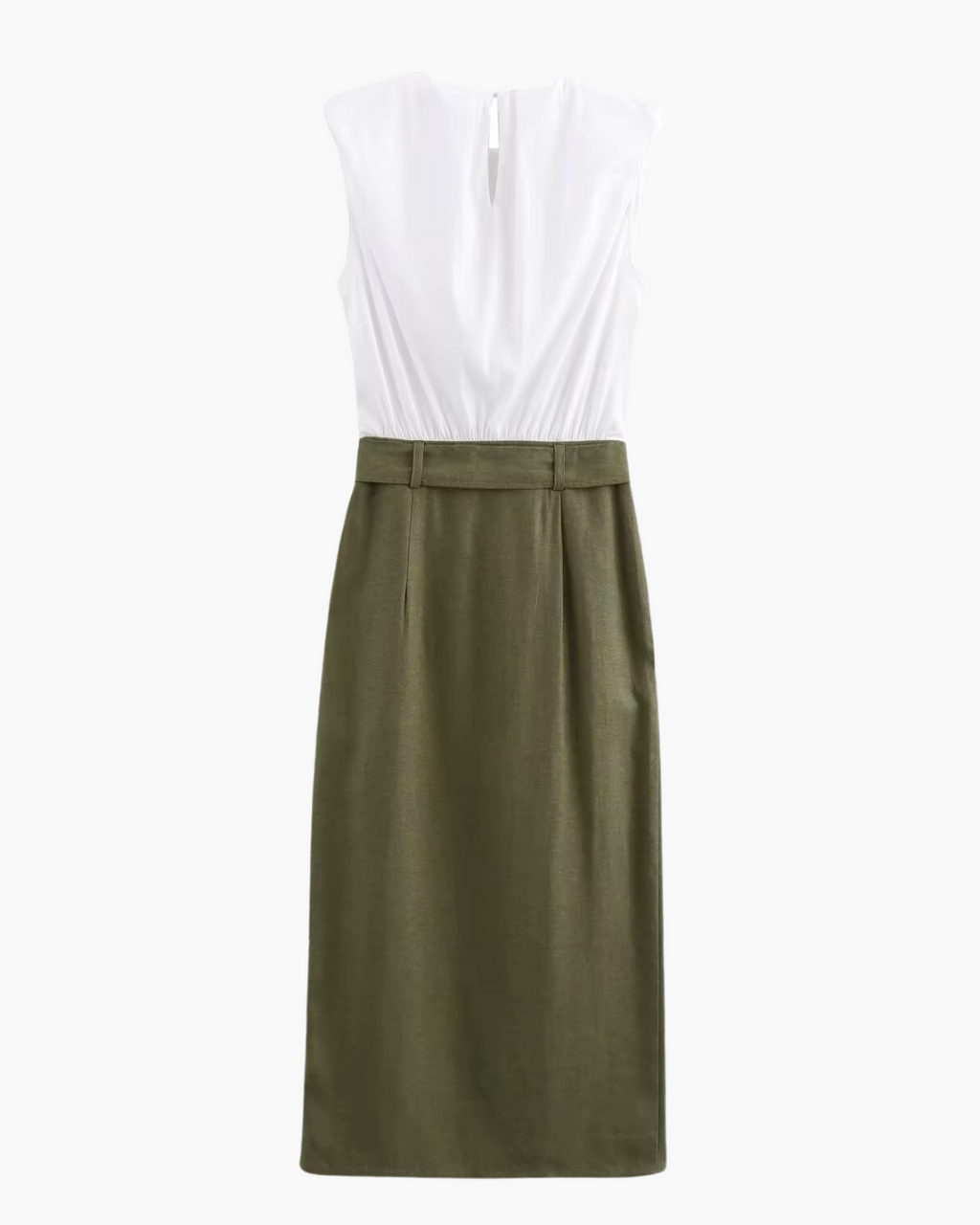 Elegante Mouwloze Mid-Calf Jurk met Riem en Split voor Dames