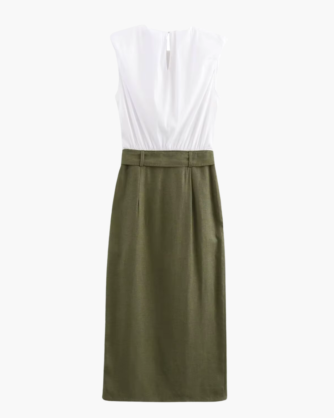 Elegante Mouwloze Mid-Calf Jurk met Riem en Split voor Dames