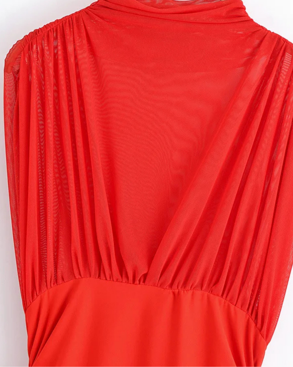 Rode Mouwloze Midi Jurk met Tule en Ritsdetail voor Dames