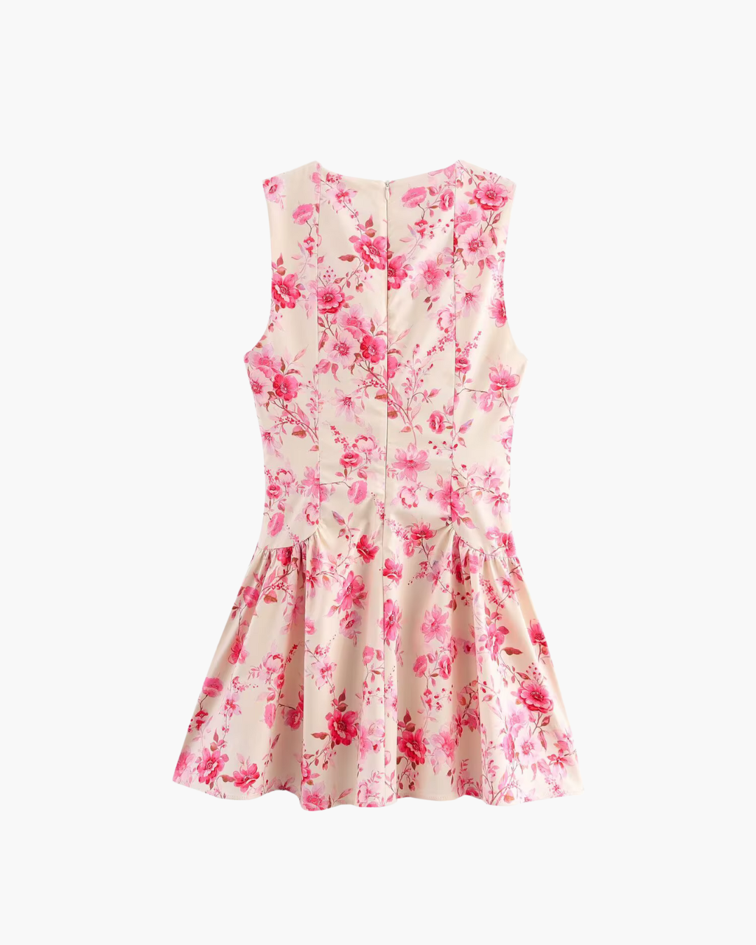 Chique Bloemenprint Mini Jurk met Ronde Kraag voor Dames