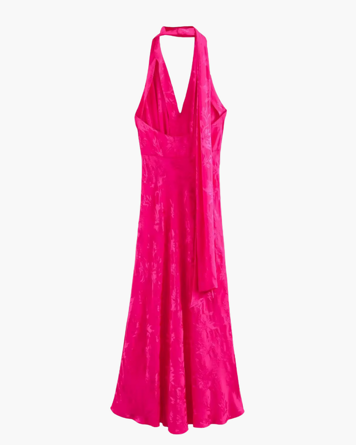 Elegante Satijnen Jacquard Nekjurk Rugloos voor Dames