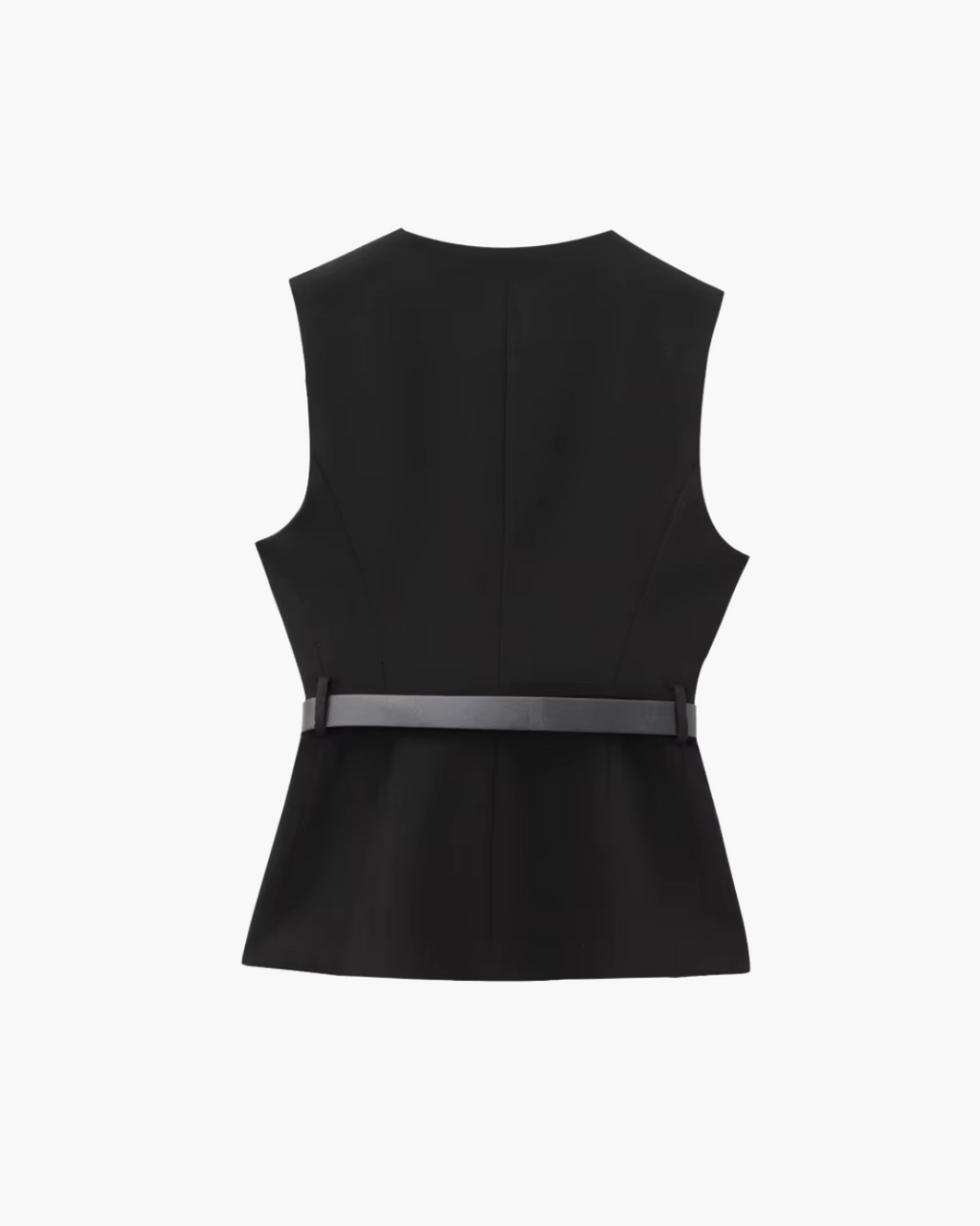 Lange Zwarte Gilet met Riem voor Dames