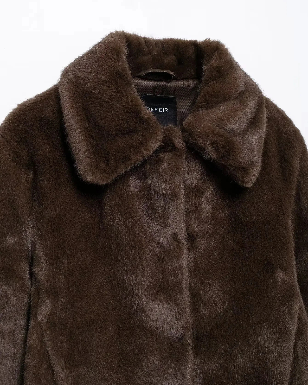 Retro Korte Bruine Bont Jas met Revers & Lange Mouw voor Dames