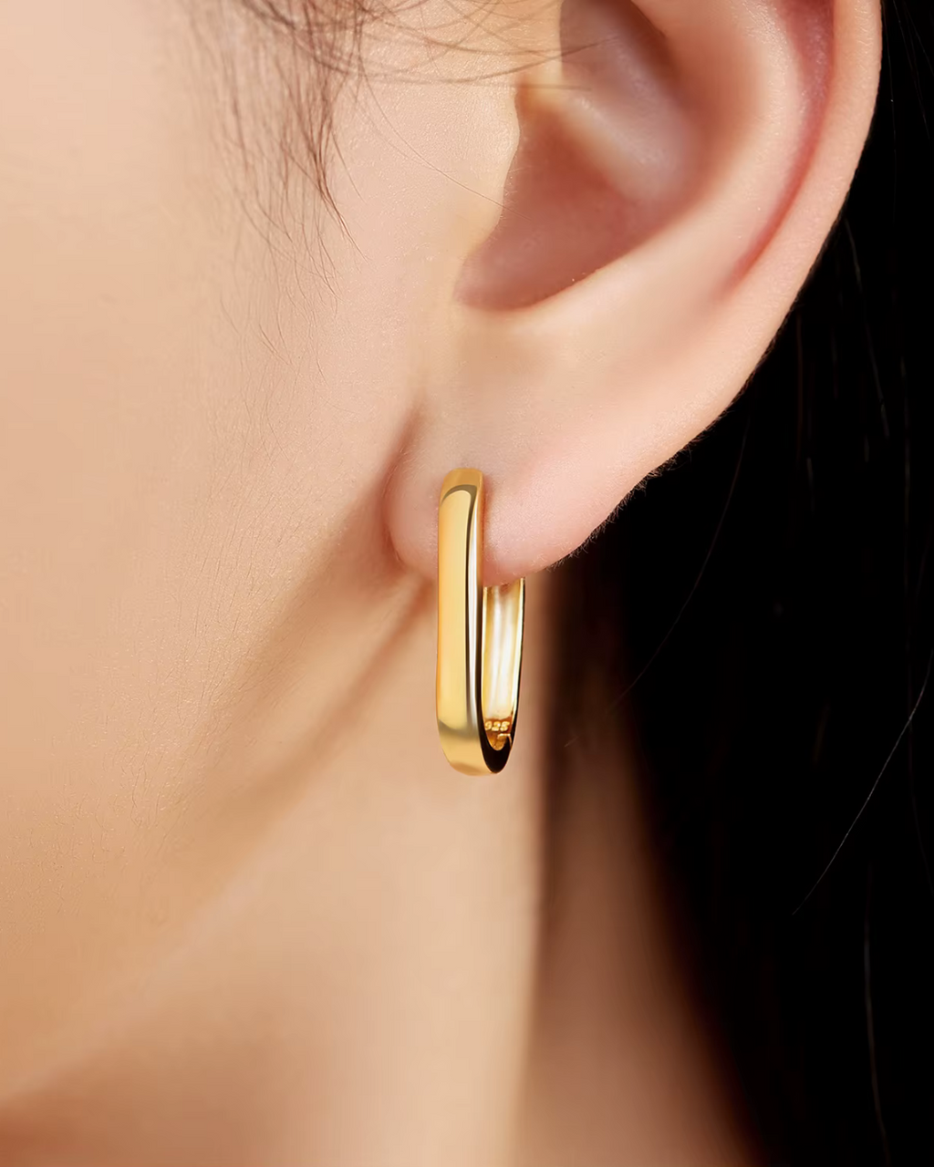 925 Sterling Goldplated U-Vormige Hoepel Oorbellen voor Dames