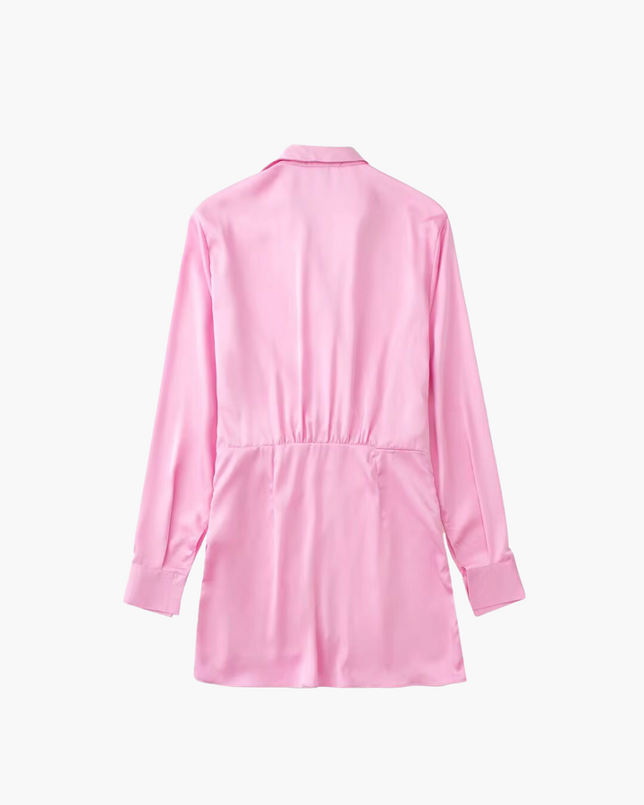 Satijnen Mini Jurk met Revers en Lange Mouwen voor Dames