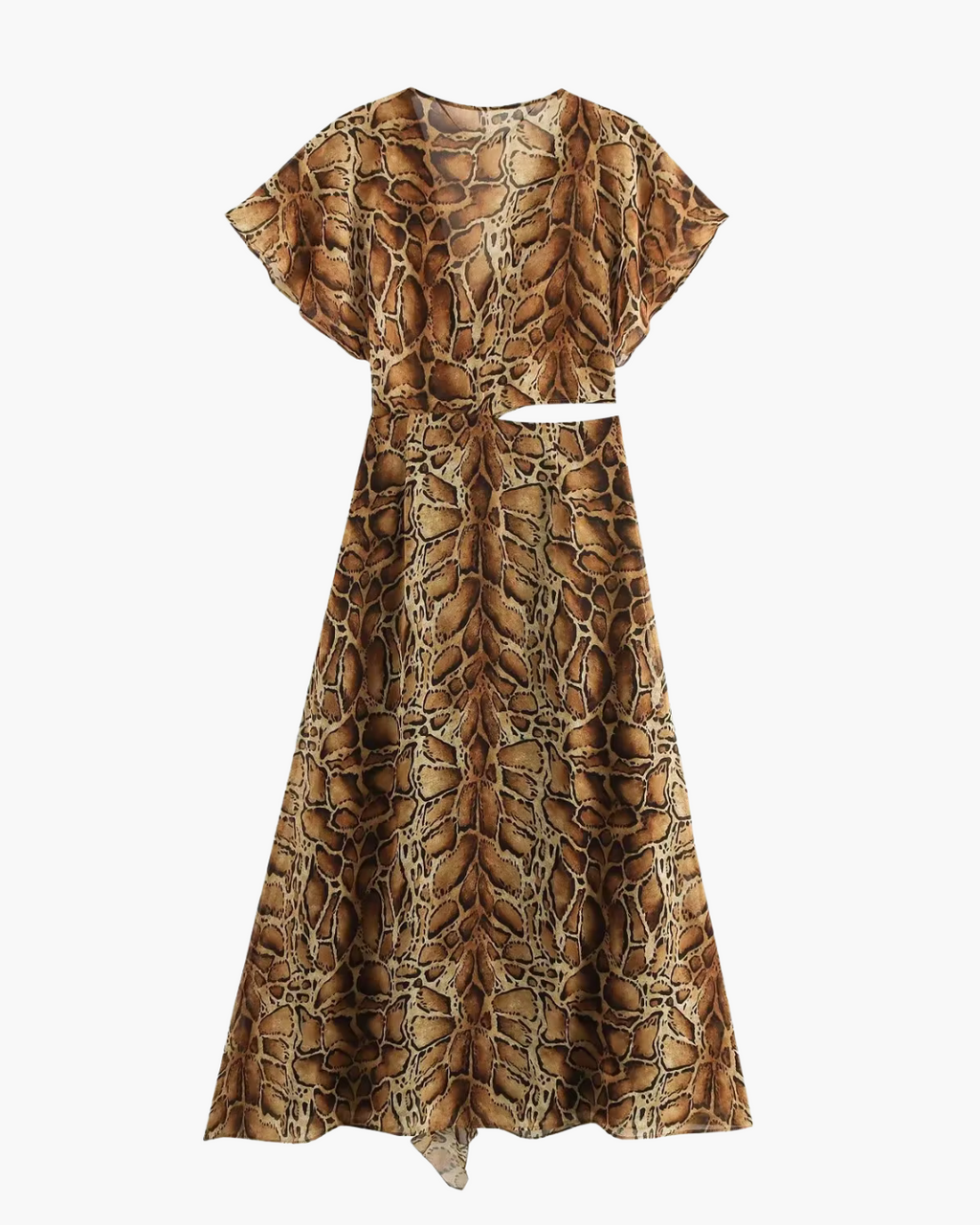 Schuine V-Hals Dierenpatroon Midi Jurk voor Dames