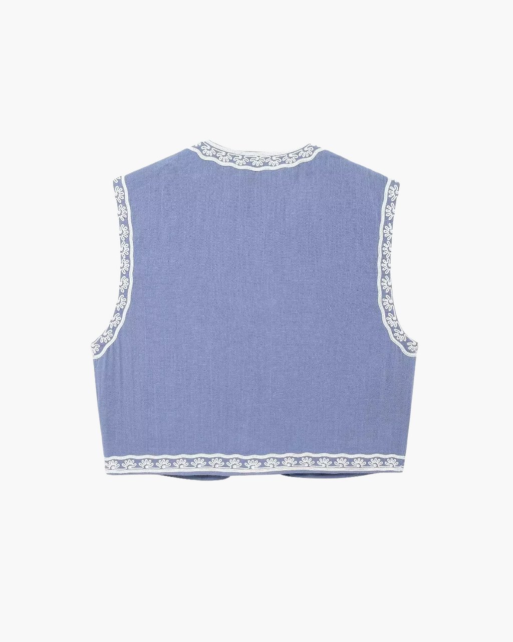 Vintage Mouwloos Vest met V-Hals en Bloemen Borduurwerk Dames