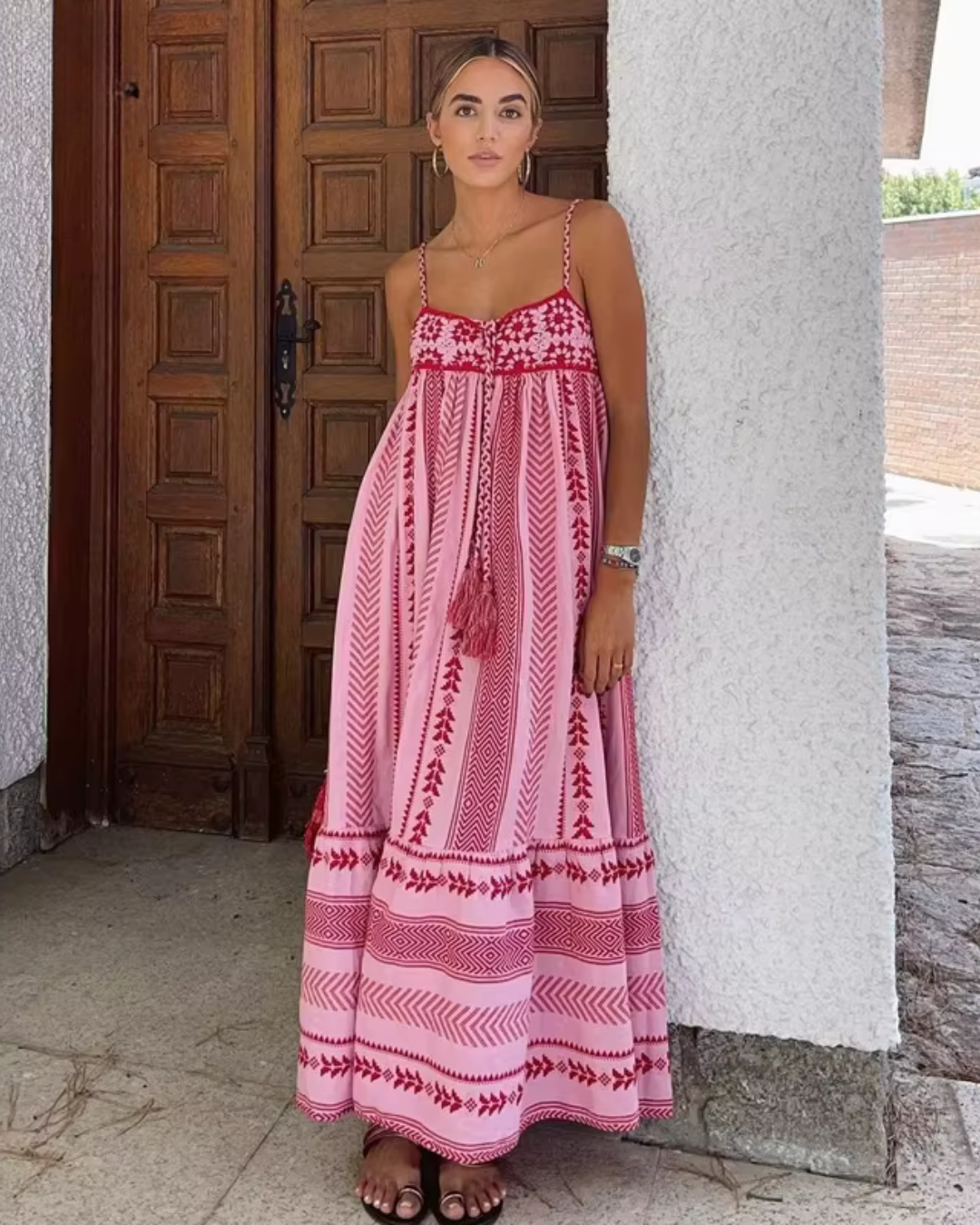 Vintage Roze Boho Lange Maxi Jurk voor Dames