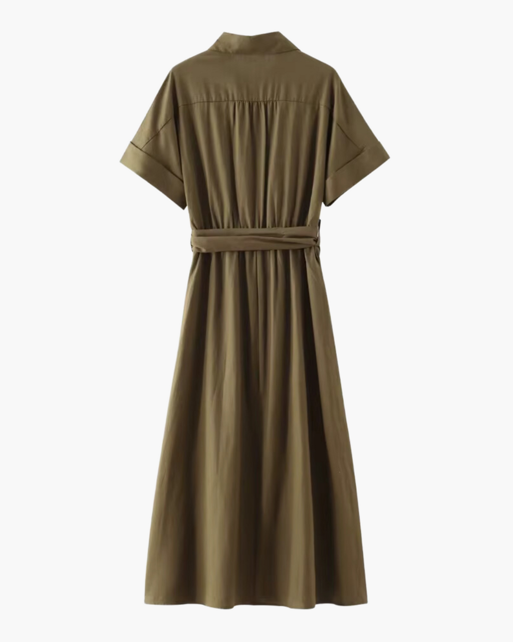 Leger Groene Linnen Mix Midi Jurk voor Dames