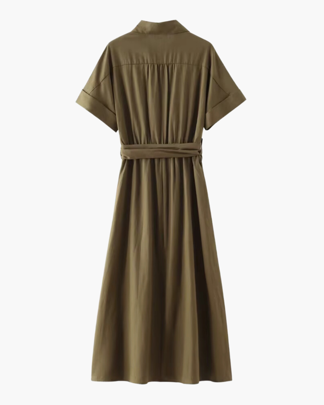 Leger Groene Linnen Mix Midi Jurk voor Dames