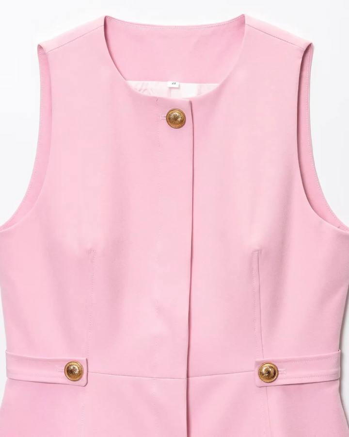 Roze Set met Mouwloos Vest en Hoge Taille Broek voor Dames