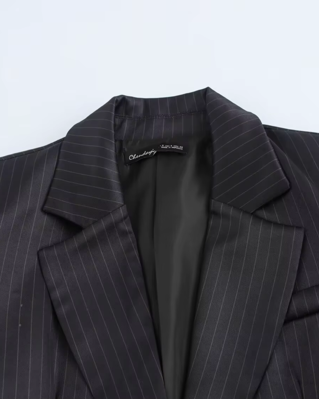 Gestreepte Zwarte Tweedelige Blazer en Broek Set voor Dames