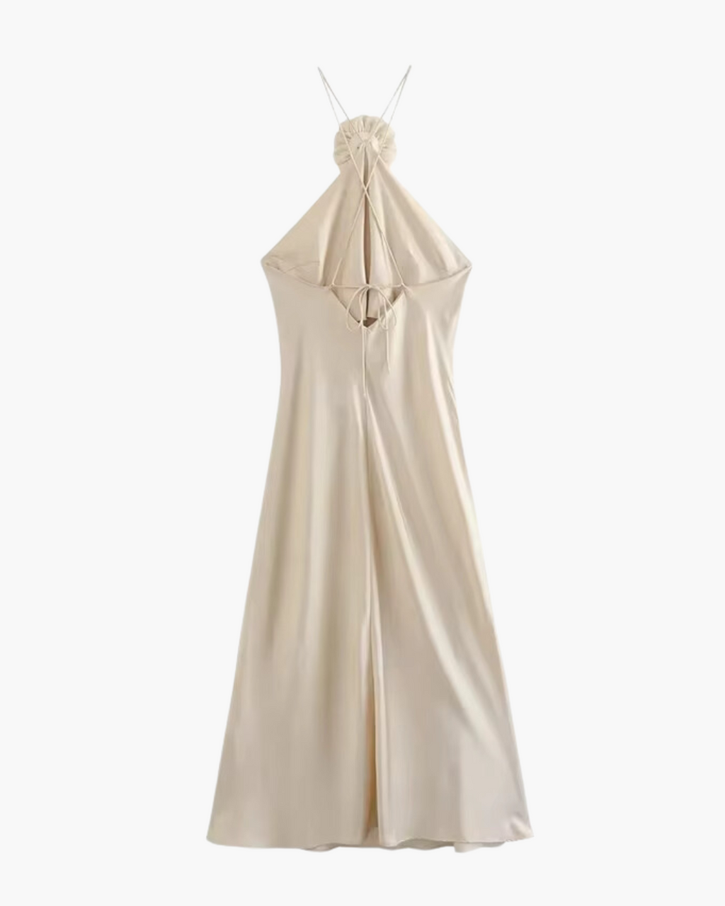 Beige Satijnen Lange Maxi Jurk voor Dames