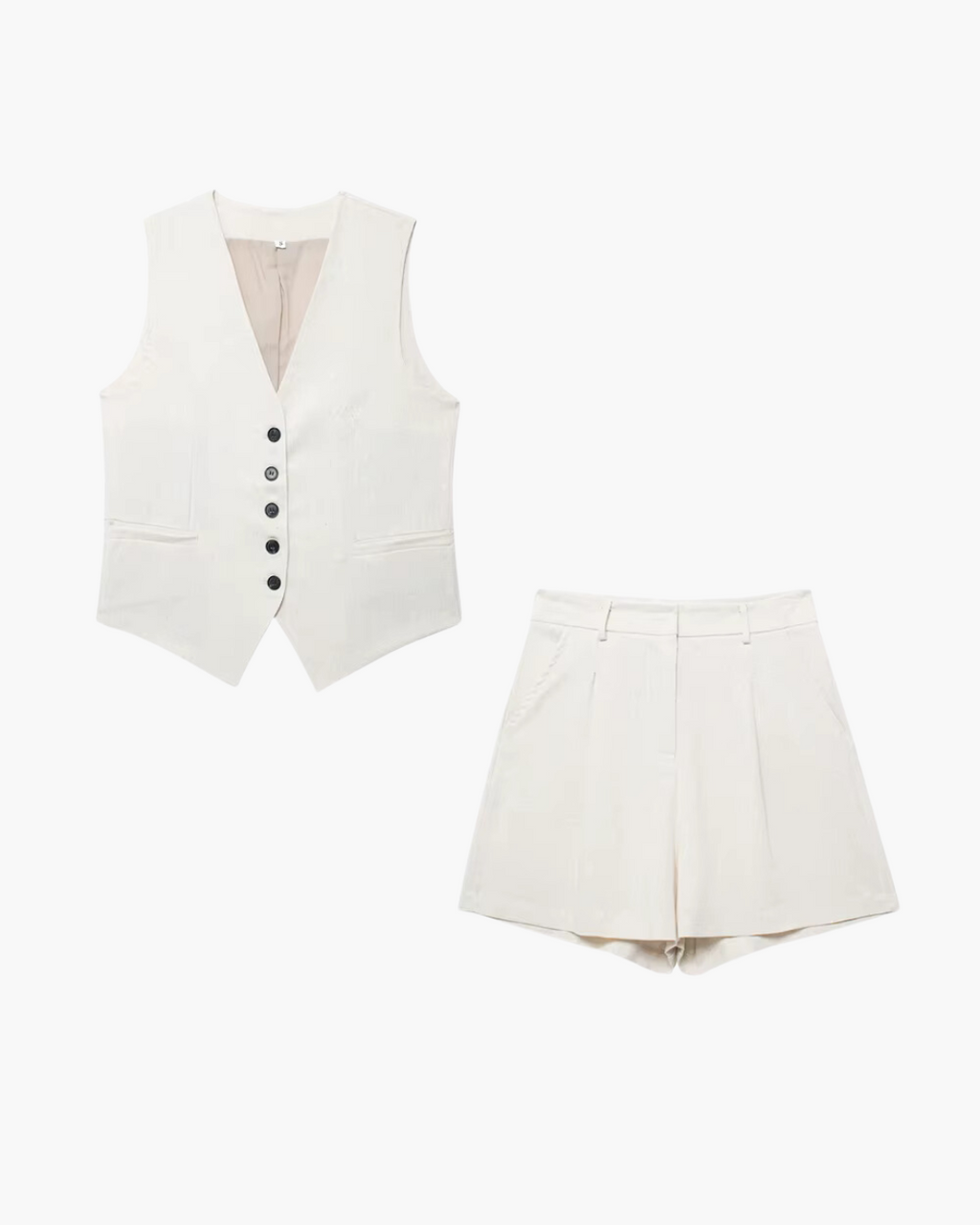 Chique Stijlvolle Witte Gilet en Hoge Taille Bermuda Broek Set voor Dames
