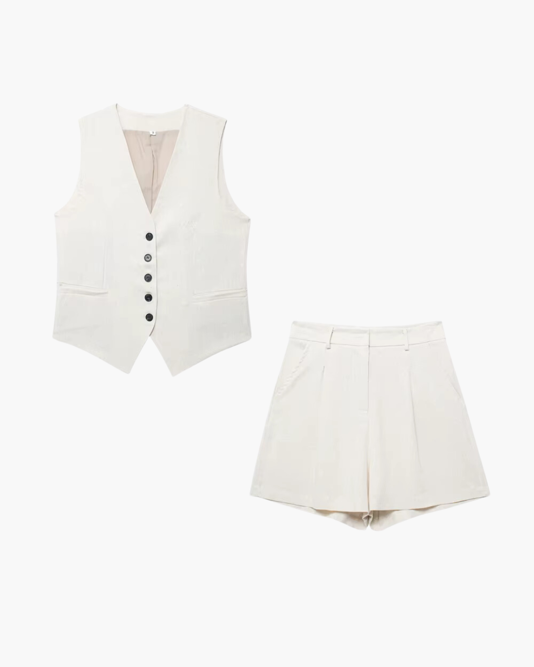 Chique Stijlvolle Witte Gilet en Hoge Taille Bermuda Broek Set voor Dames