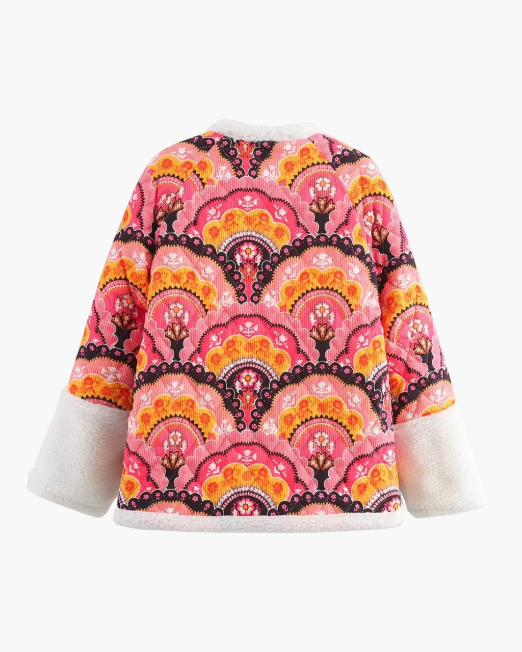 Vintage Lamswool Winterjas met Retro Print voor Dames