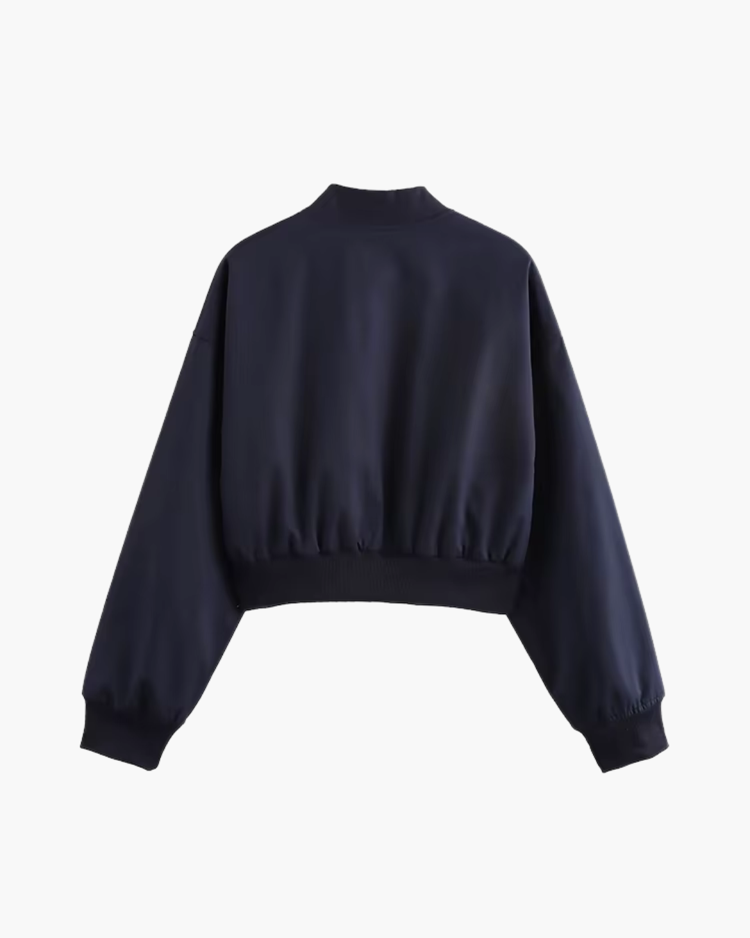 Vintage Marineblauw Bomberjack met Rits en V-Hals voor Dames