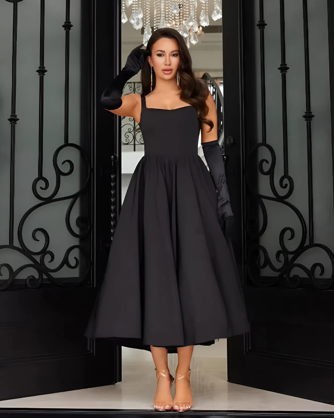 Elegante Zwarte Geplooide Maxi Jurk voor Dames