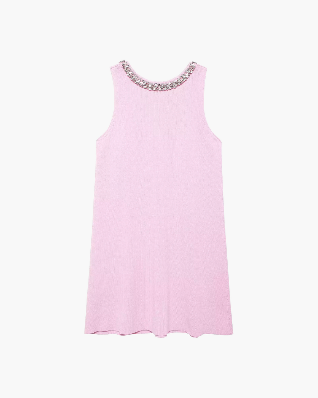 Roze Gebreide Mini Jurk met Strass en O Hals voor Dames