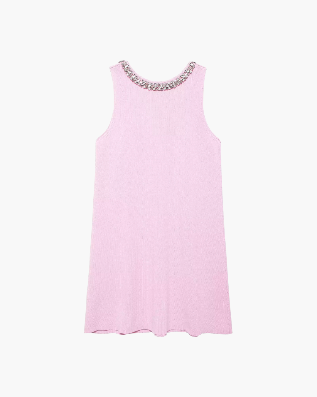 Roze Gebreide Mini Jurk met Strass en O Hals voor Dames