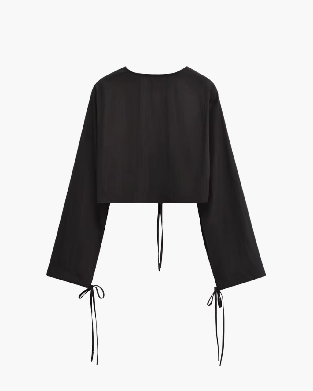Chique V-Hals Gebonden Zwarte Cropped Blouse voor Dames
