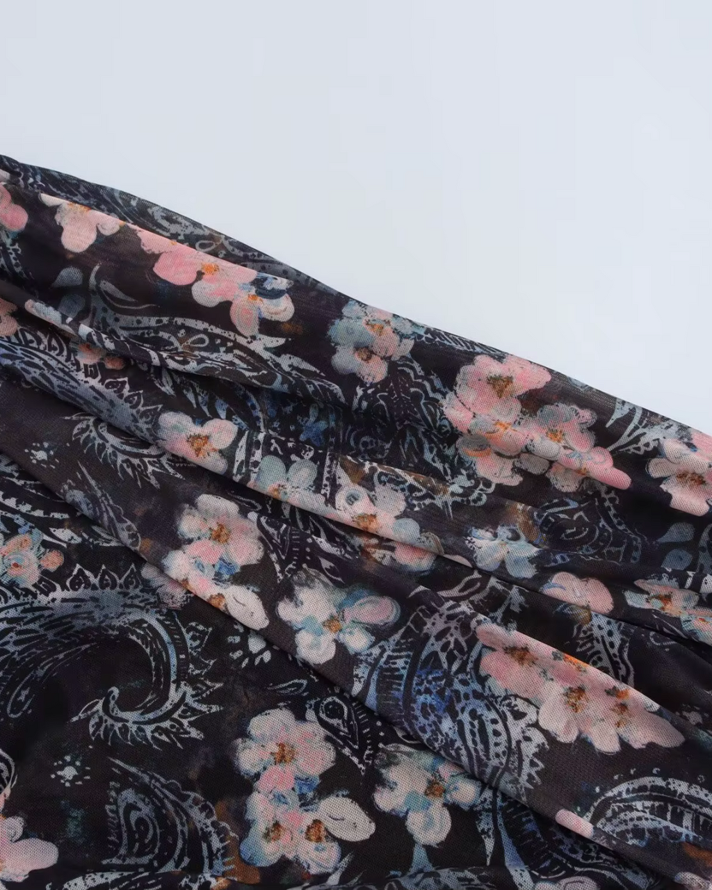 Asymmetrisch Blote Schouder Tule Maxi Jurk met Bloemenprint voor Dames