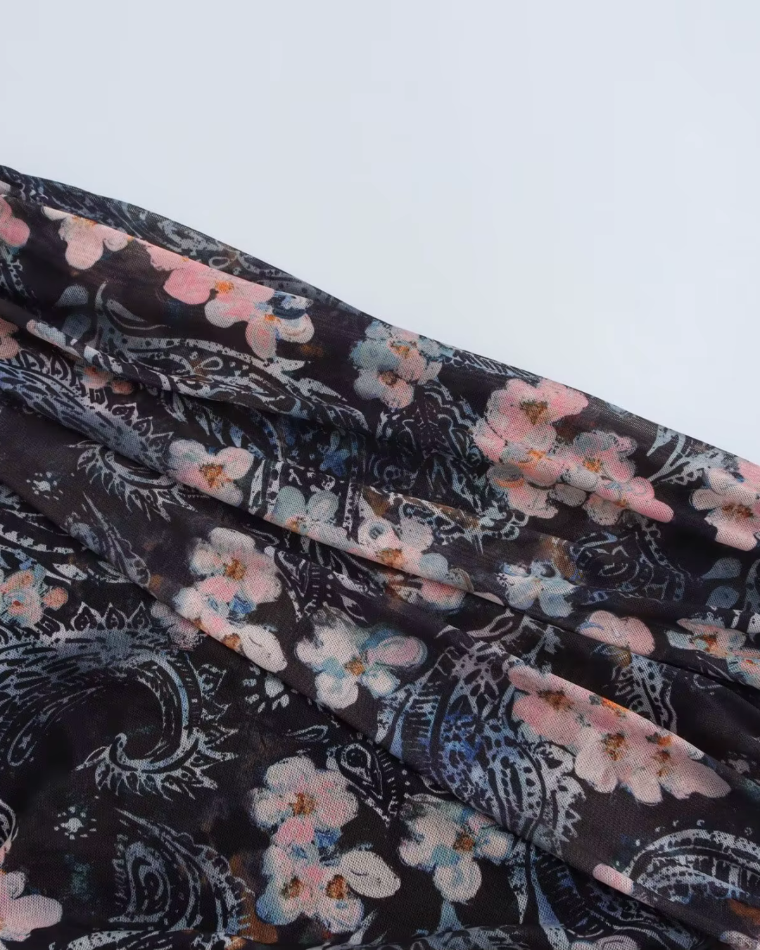 Asymmetrisch Blote Schouder Tule Maxi Jurk met Bloemenprint voor Dames