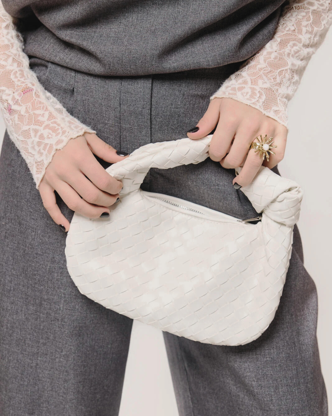 Crème Suède Geweven Handtasje voor Dames