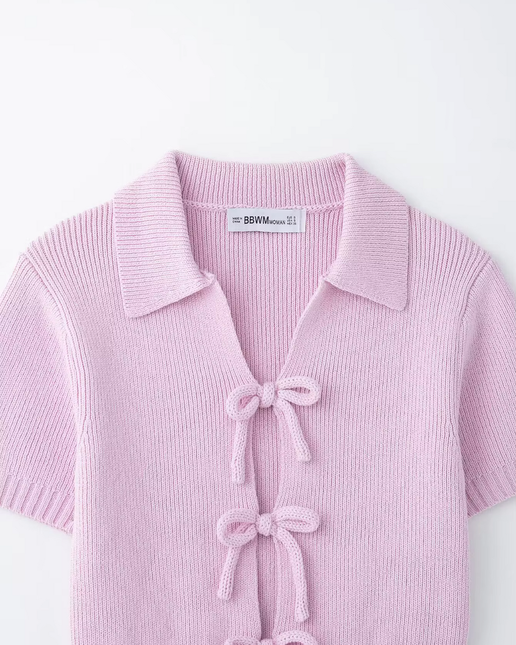 Gebreide Korte Top met Strik en Revers voor Dames