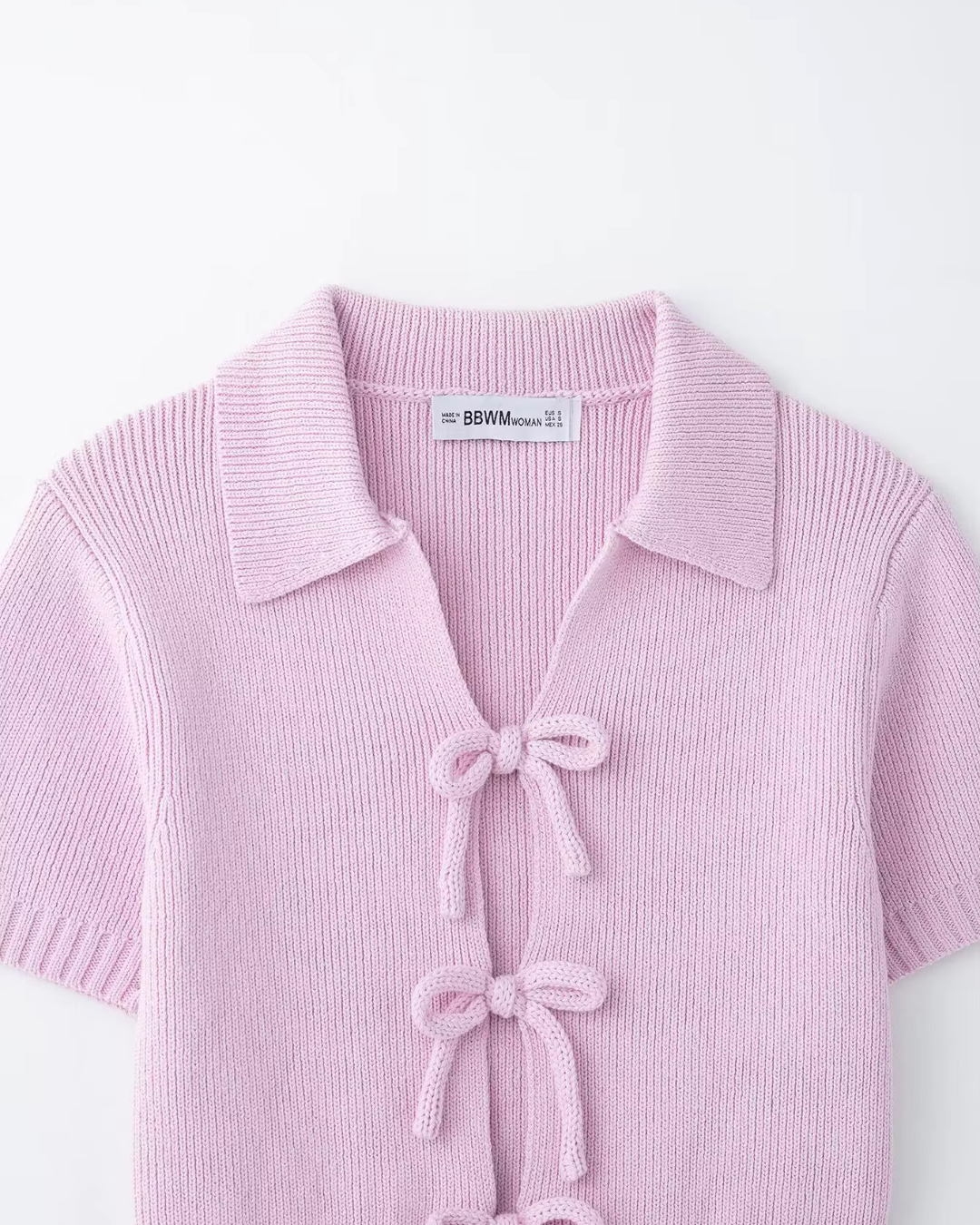 Gebreide Korte Top met Strik en Revers voor Dames