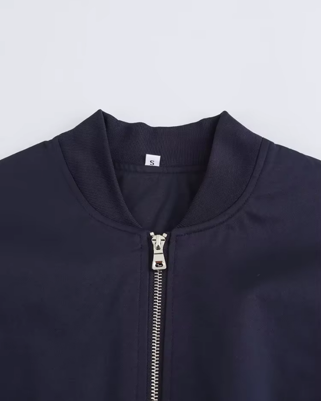 Vintage Marineblauw Bomberjack met Rits en V-Hals voor Dames