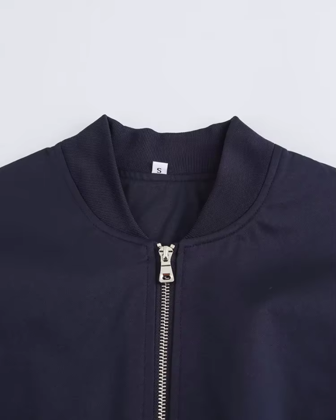 Vintage Marineblauw Bomberjack met Rits en V-Hals voor Dames