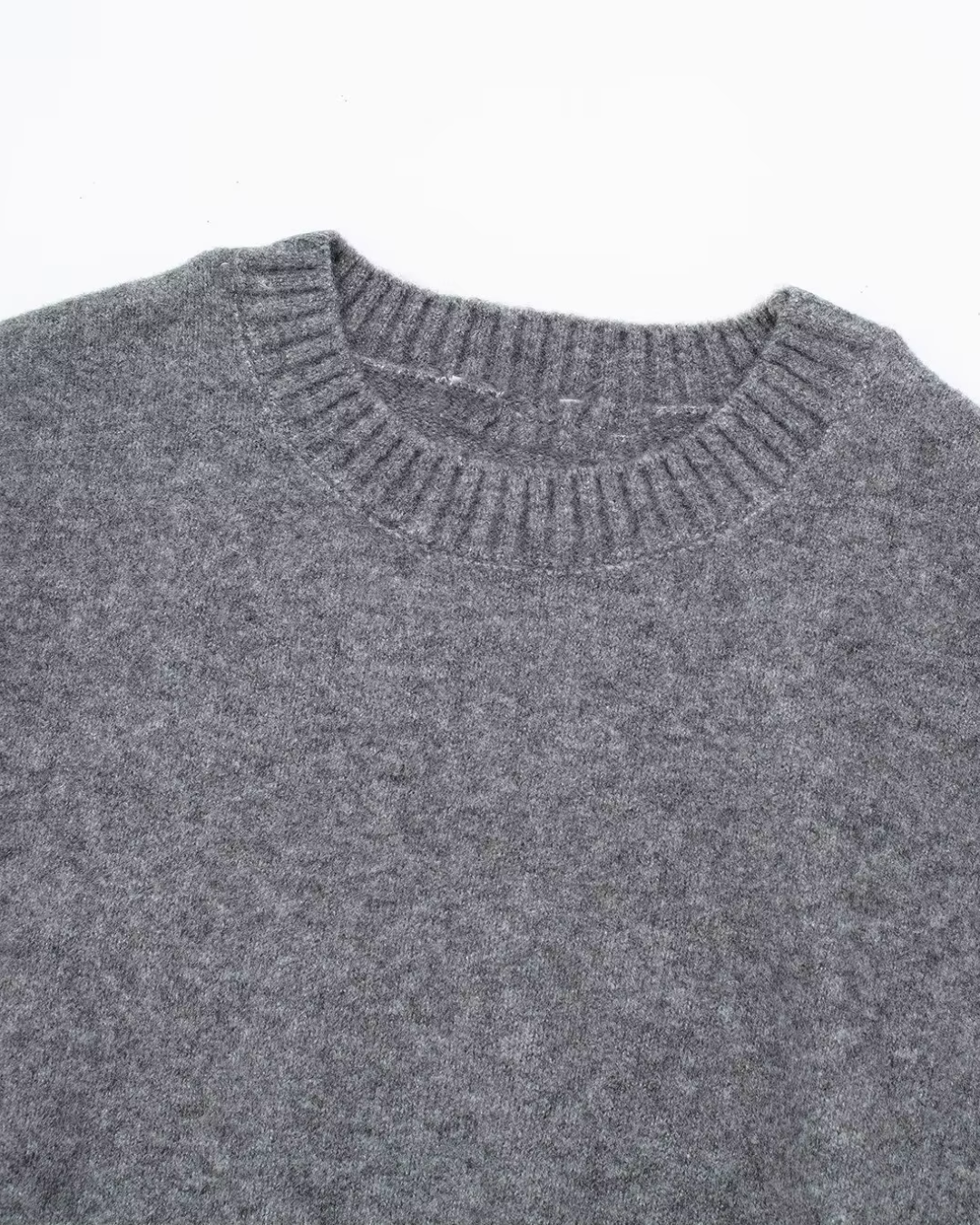 Oversized Gebreide Trui Dames – Grijze O-hals Jumper met Lange Mouw