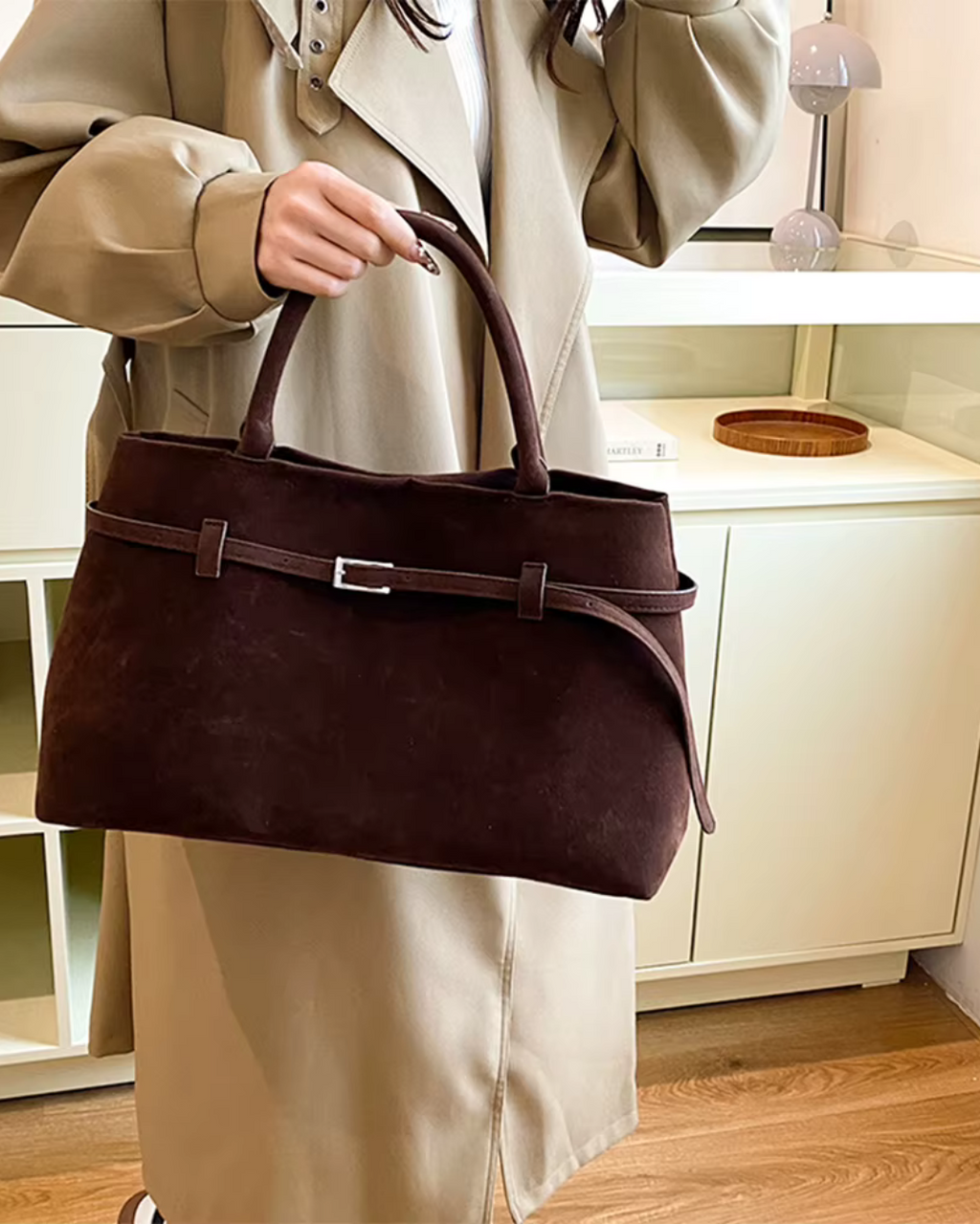 Vintage Suède Grote Capaciteit Draagtas Effen Kleur Voor Werk en Reizen