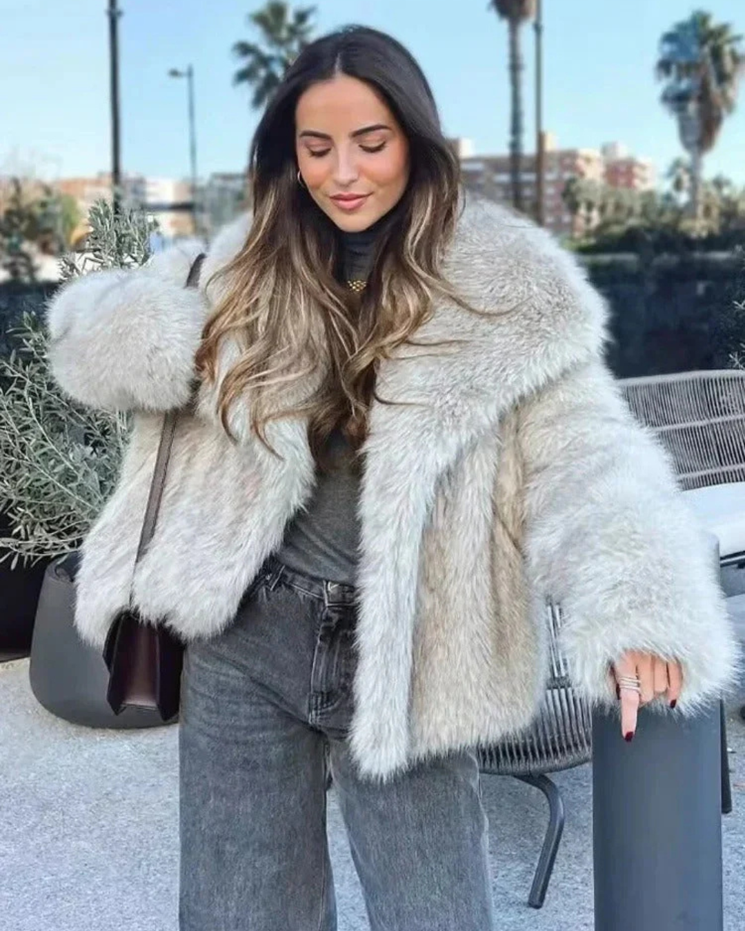 Oversized Warme Diervriendelijke Bonten Jas voor Dames