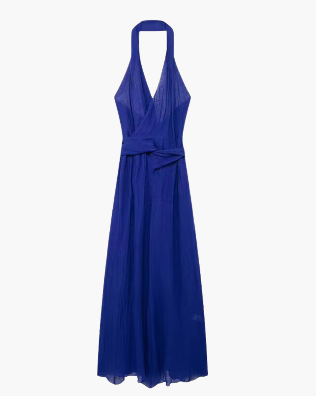 Blauwe Halter Lange Maxi Jurk met Open Rug voor Dames