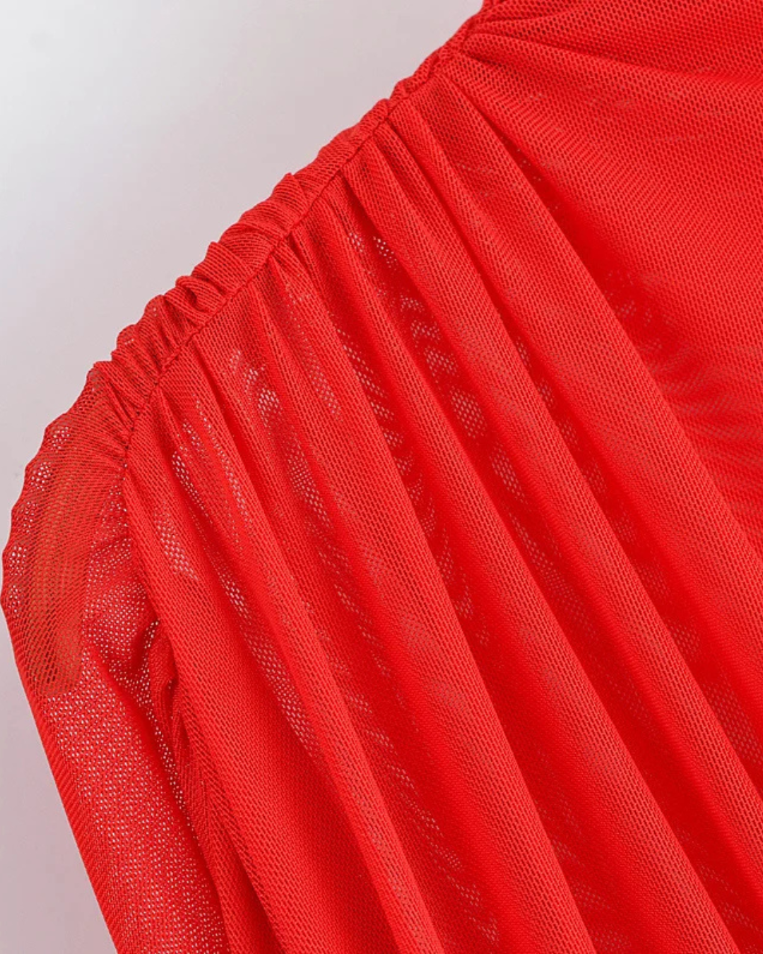 Rode Mouwloze Midi Jurk met Tule en Ritsdetail voor Dames