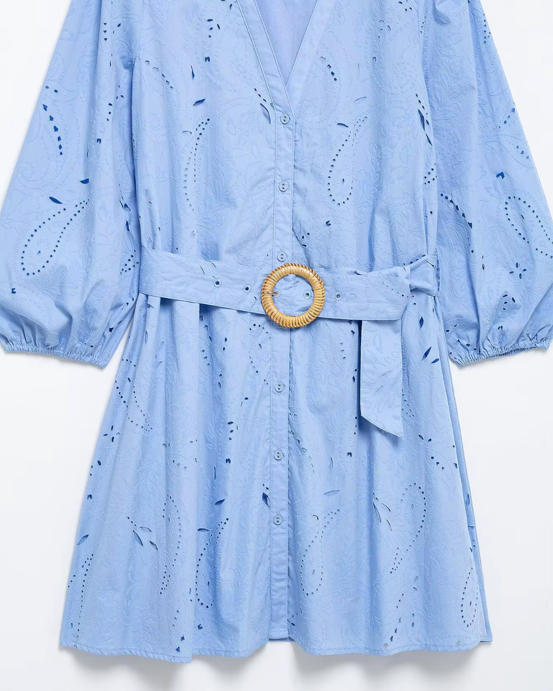 V-hals Korte Jurk met Riem en Borduursel voor Dames