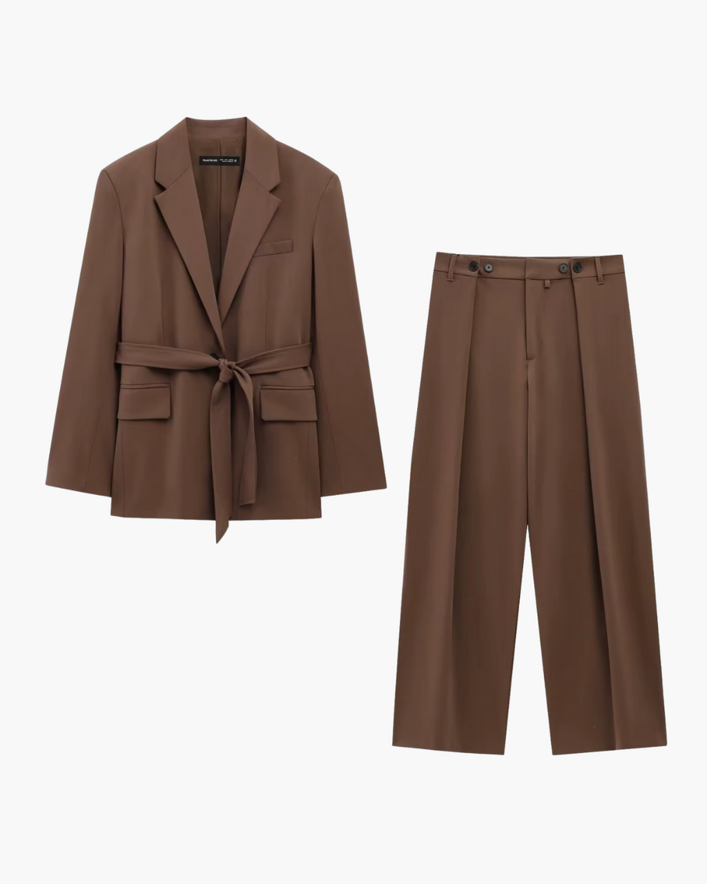 Oversized Bruine Blazer en Pantalon Set met Matching Riem Dames