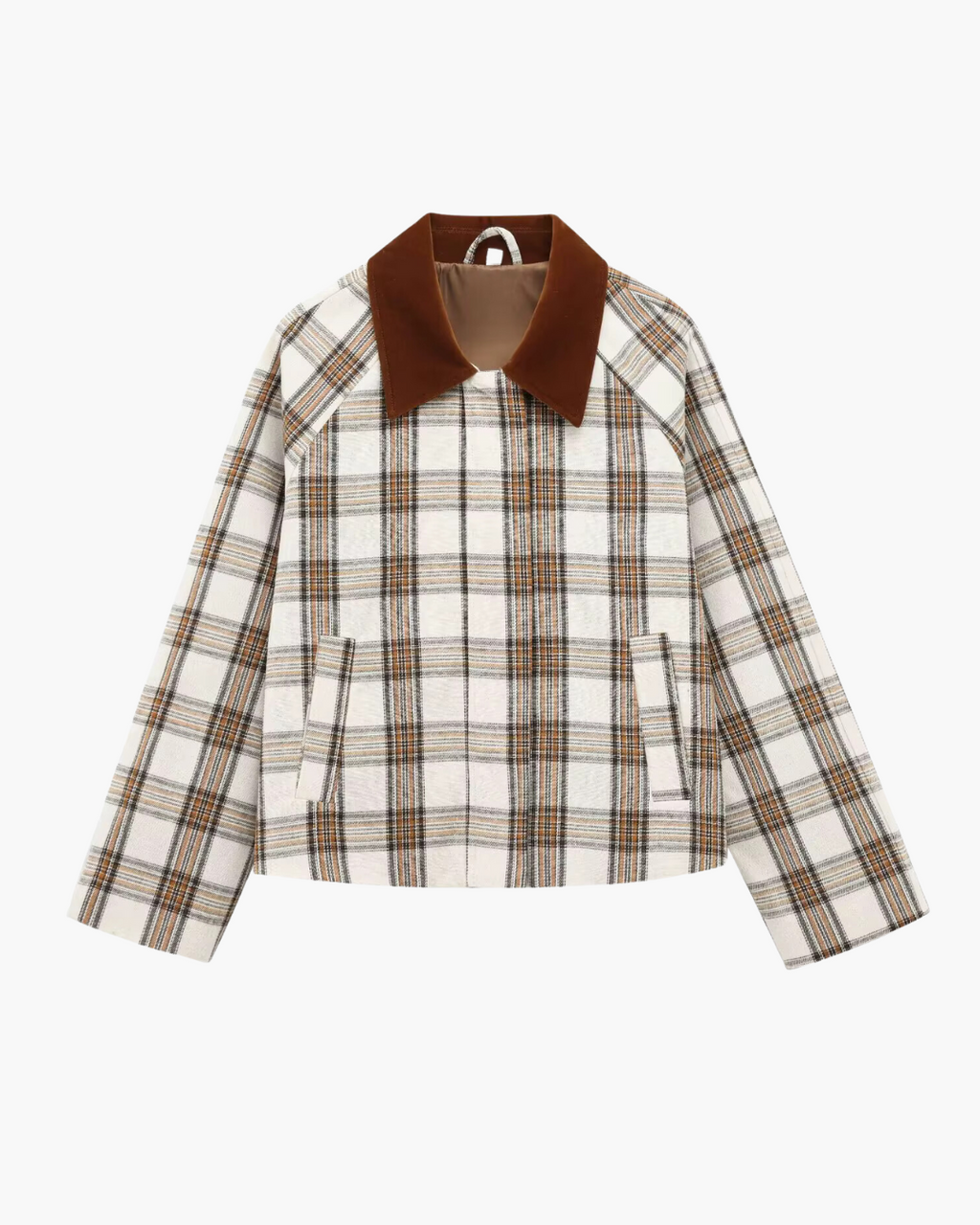 Voorjaarsjas met Ruiten en Lange Mouwen met Kraag en Ritssluiting voor Dames