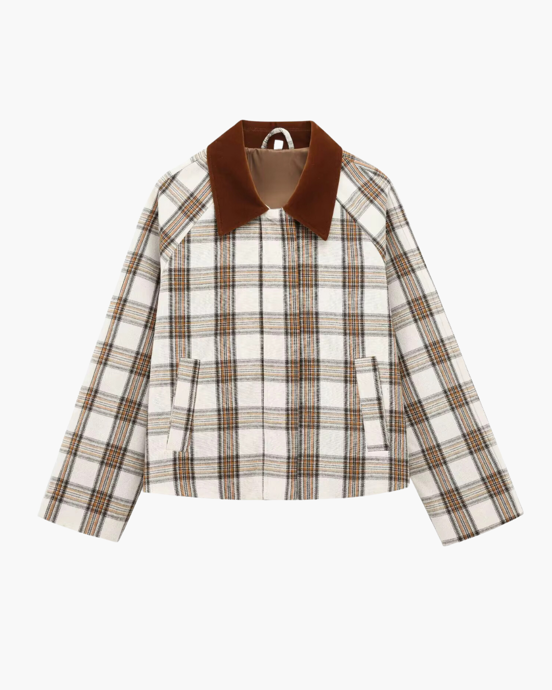 Voorjaarsjas met Ruiten en Lange Mouwen met Kraag en Ritssluiting voor Dames